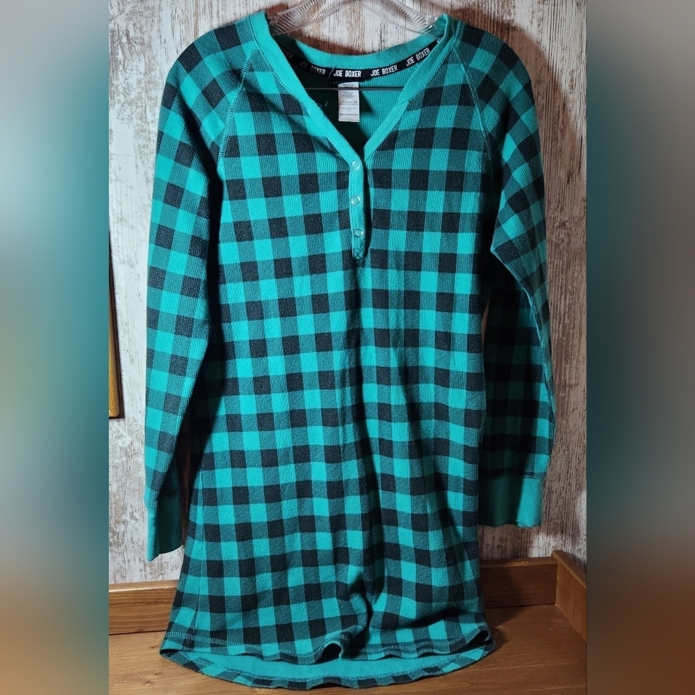 Joe Boxer Teal and Black Plaid Long Sleeve Top